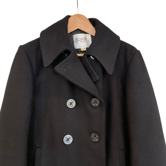 VTG Fox Knapp Mens 36 Black Peacoat Anchor Buttons Quilted Lined Double Breasted - Picture 3 of 13
